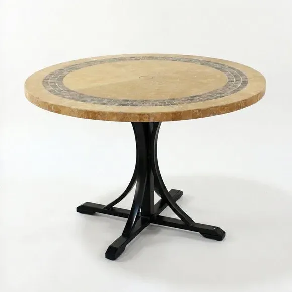 Round Dining Table with Mosaic Border - Beige, Marble alternate view