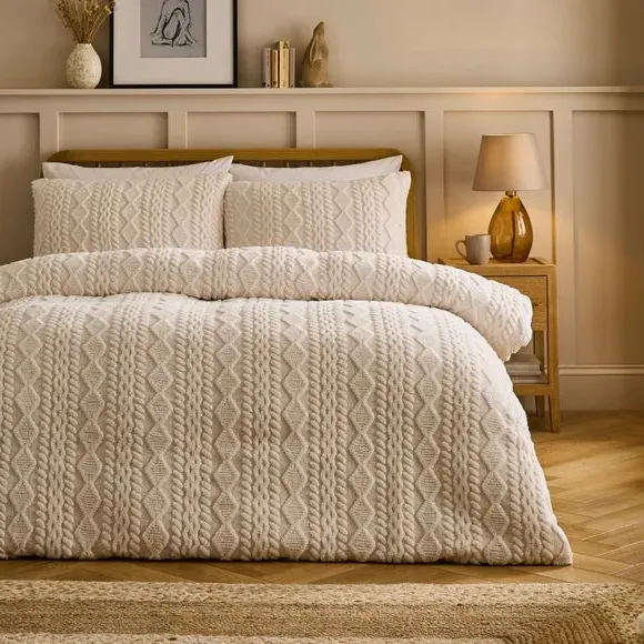 Cable Fleece Duvet Cover and Pillowcase Set - Cream product