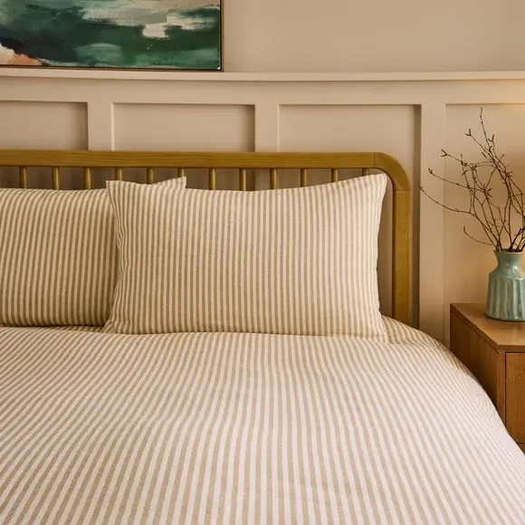 Camille Stripe Duvet Cover & Pillowcase Set - Natural, Brushed Cotton alternate view
