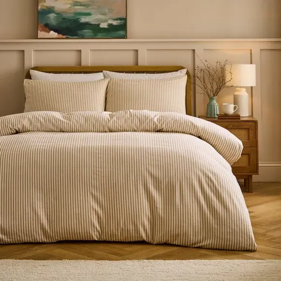 Camille Stripe Duvet Cover & Pillowcase Set - Natural, Brushed Cotton product