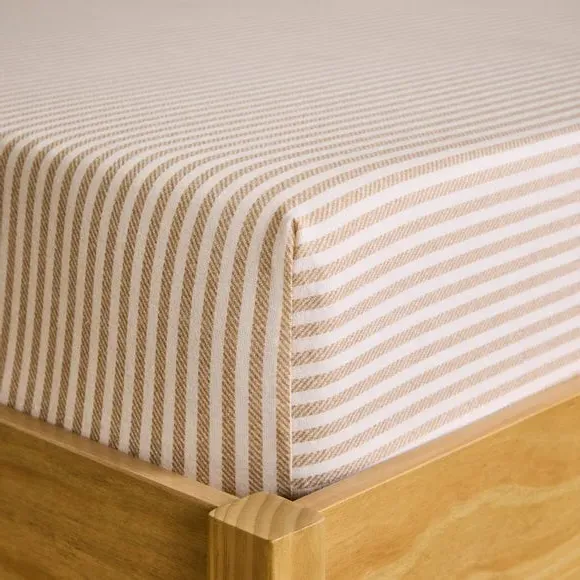 Camille Stripe Fitted Sheet - Natural, Brushed Cotton alternate view
