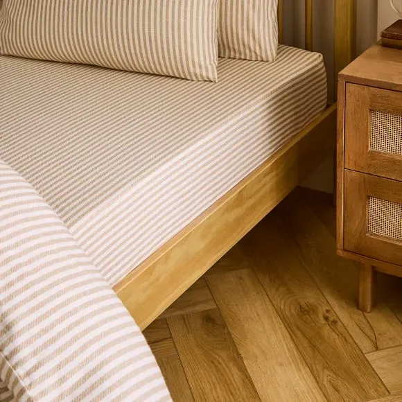 Camille Stripe Fitted Sheet - Natural, Brushed Cotton product