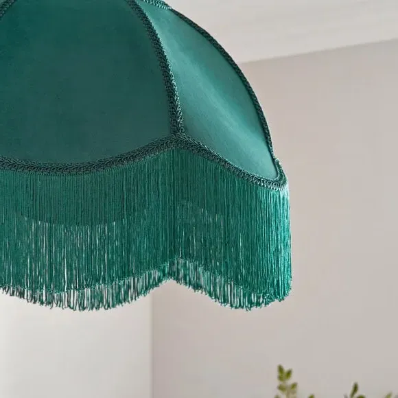 Carmona Fringed Lamp Shade - Bottle Green, Velvet by Dunelm, image 3