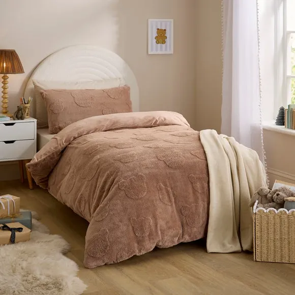 Carved Teddy Fleece Duvet Cover & Pillowcase Set - Brown product