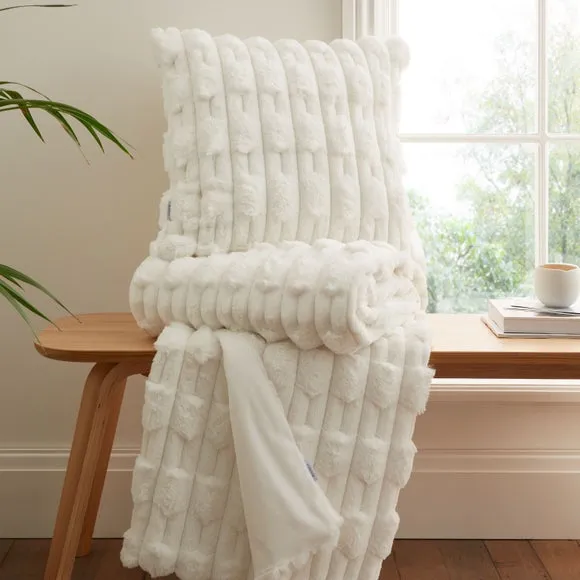Carved Throw Blanket with Texture - Cream, Faux Fur alternate view