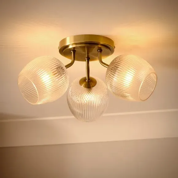 Cassia Ribbed 3-Light Semi Flush Ceiling Light - Antique Brass alternate view