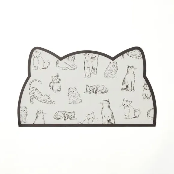 Cat Print Feeding Mat - Black/White alternate view