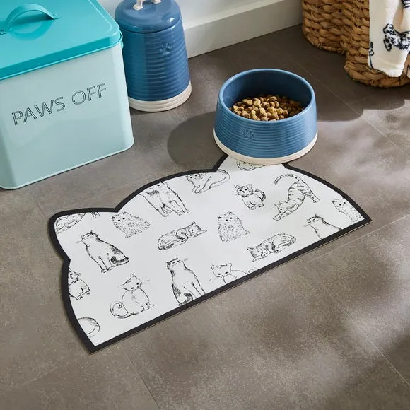 Cat Print Feeding Mat - Black/White product