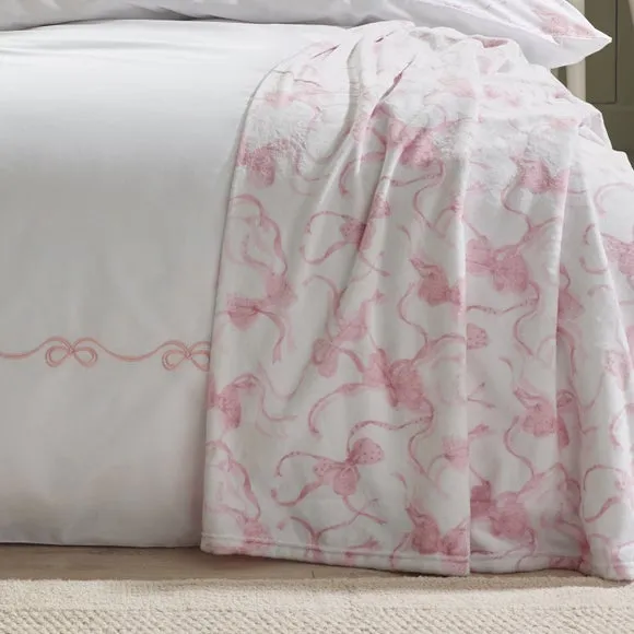 Oversized Throw Blanket with Bow Design - Pink, Fleece alternate view