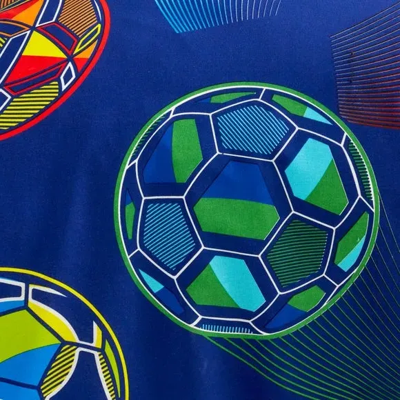 Bright Football Eyelet Curtains - Navy Blue, Polycotton alternate view