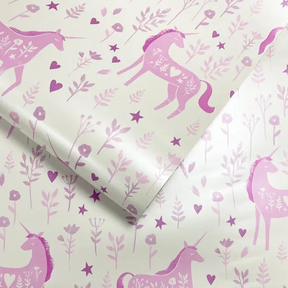 Folk Unicorn Wallpaper - Pink, Matte Finish alternate view