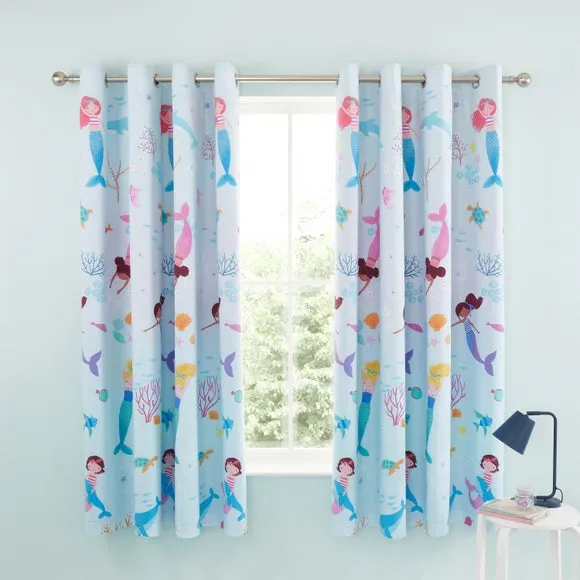 Mermaid Fully Reversible Eyelet Curtains - Blue alternate view