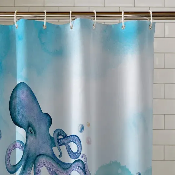 Octopus Shower Curtain - Blue, Waterproof alternate view