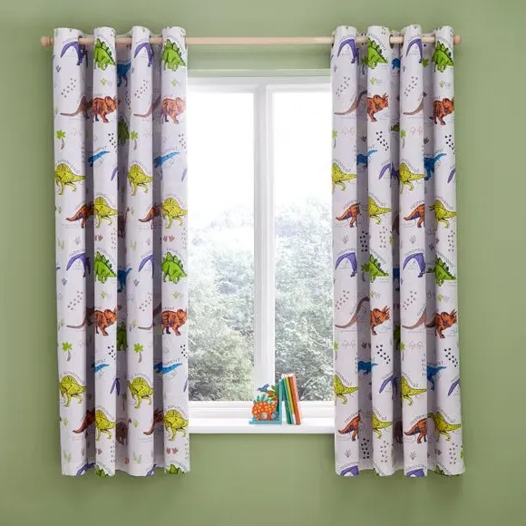 Prehistoric Dinosaurs Reversible Eyelet Curtains - Natural, Polycotton alternate view