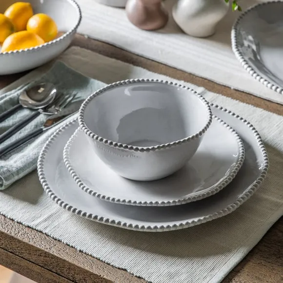 Pack of 4 Organic Beaded Dinner Plates - White, Porcelain alternate view