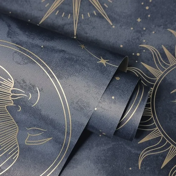 Celestial Wallpaper with Metallic Highlights - Navy alternate view