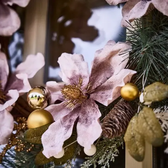Bloom Wreath with Magnolia Flowers - Pink, Grapevine alternate view