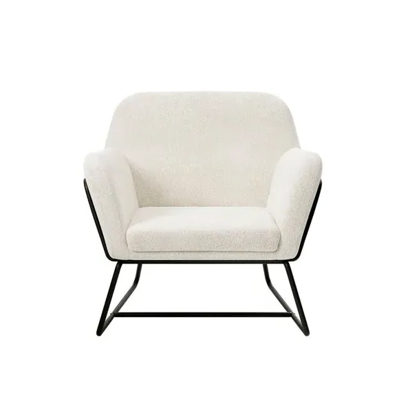 Boucle Armchair with Black Frame - Ivory alternate view