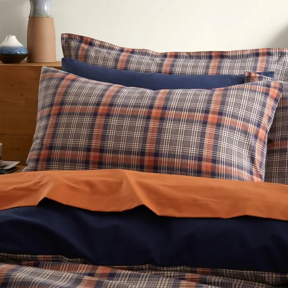 Calie Check Duvet Cover and Pillowcase Set - Navy Blue, Recycled Cotton alternate view