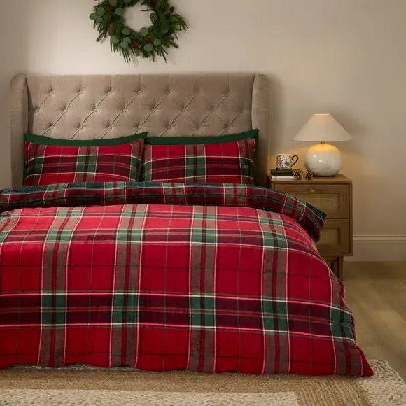 Check Fleece Duvet Cover & Pillowcase Set - Red alternate view