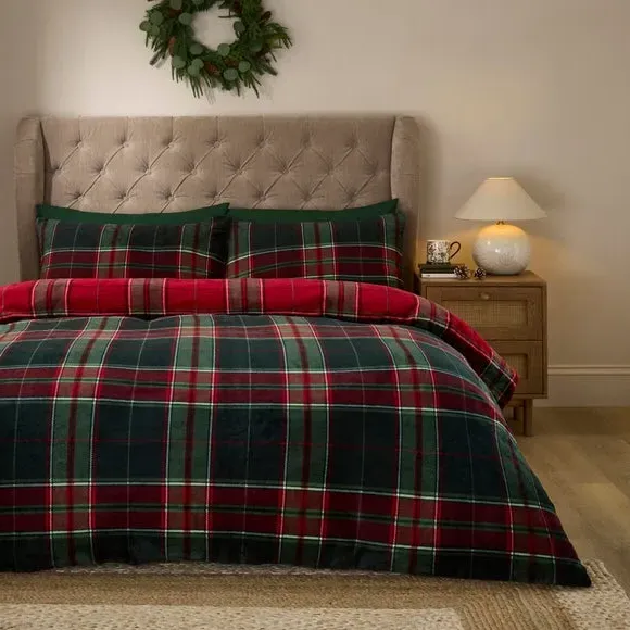 Check Fleece Duvet Cover & Pillowcase Set - Red product