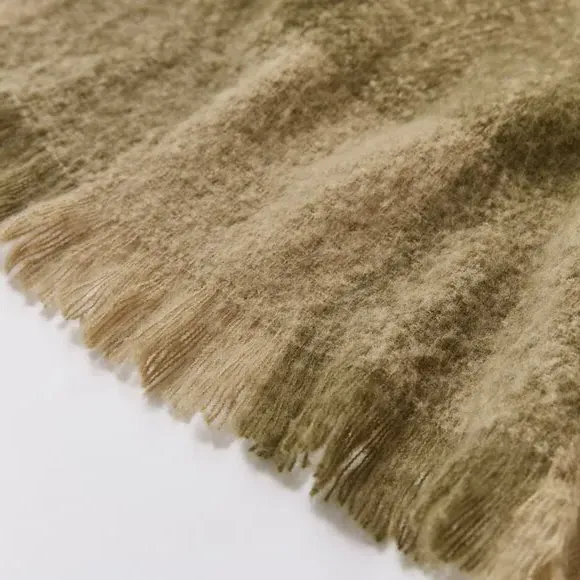 Check Throw Blanket - Olive, Faux Mohair alternate view
