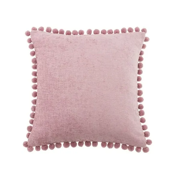 Square Cushion with Pompom Detail - Blush, Chenille alternate view