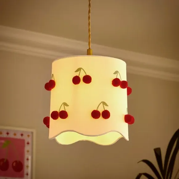 Cherry Pom Pom Scalloped Lamp Shade - Red, Polyester alternate view