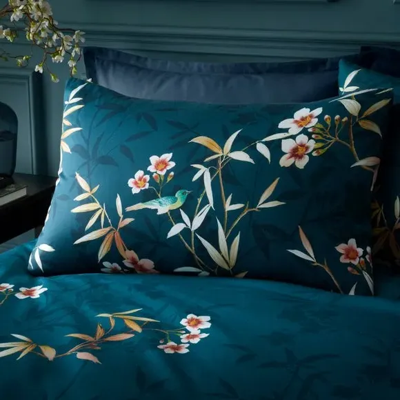 Chinoiserie Blossom Duvet Cover & Pillowcase Set - Teal, Cotton Sateen alternate view