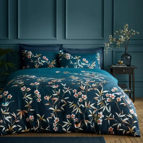 Chinoiserie Blossom Duvet Cover & Pillowcase Set - Teal, Cotton Sateen product