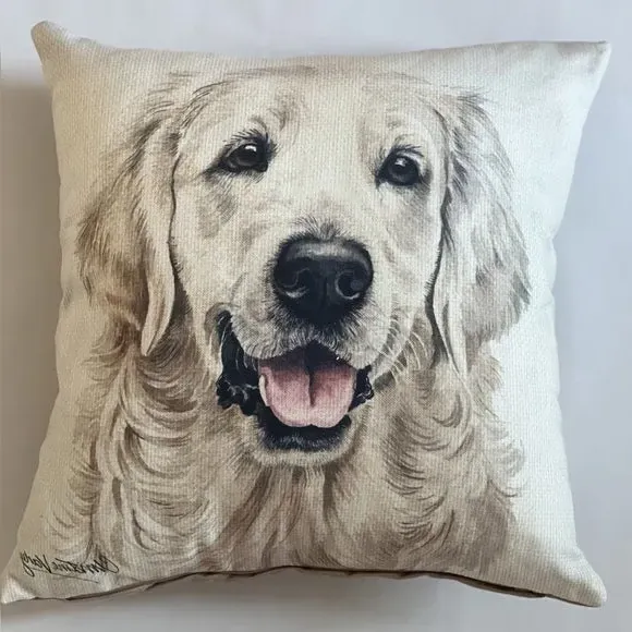 Square Cushion with Dog Print - White, Polyester alternate view