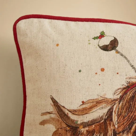 Rectangular Cushion Christmas Highland Cow - Natural alternate view