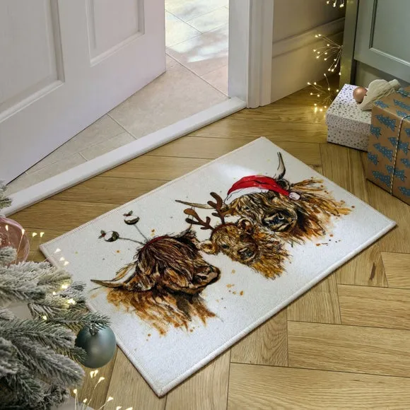 Christmas Highland Cows Washable Doormat - Multicolor product