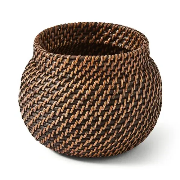 Round Plant Pot - Brown, Woven Rattan by Dunelm, image 3