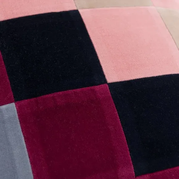 Square Cushion Patchwork Design - Green, Velvet alternate view