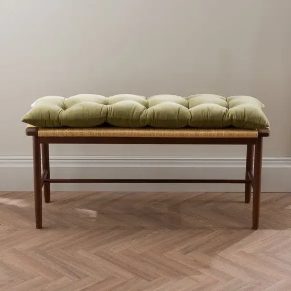 Clara Quilted Bench Pad - Soft Olive, Cotton Velvet alternate view