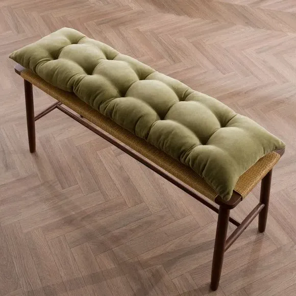 Clara Quilted Bench Pad - Soft Olive, Cotton Velvet product