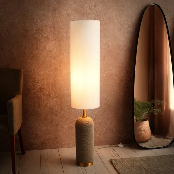 Clementine Floor Lamp with Foot Switch - Off-White, Polyester alternate view