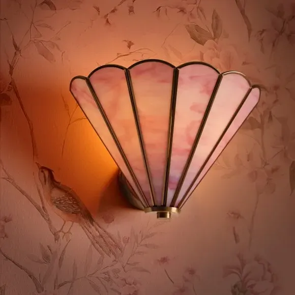 Colette Wall Light Tiffany-Style Scalloped Shade - Pink, Steel & Glass alternate view