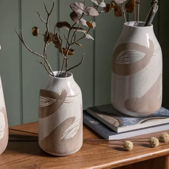 Colly Reactive Striped Stoneware Vase - Brown, White alternate view
