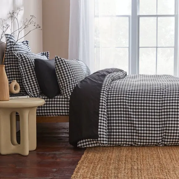 Portloe Continental Pillowcase Gingham - Black, Cotton by Dunelm, image 3