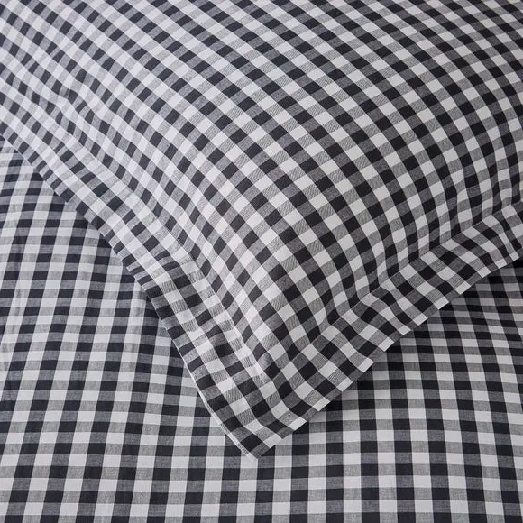 Portloe Continental Pillowcase Gingham - Black, Cotton by Dunelm, image 4
