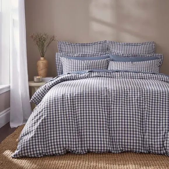 Portloe Continental Pillowcase Gingham - Folkstone Blue, Cotton by Dunelm, alternate view