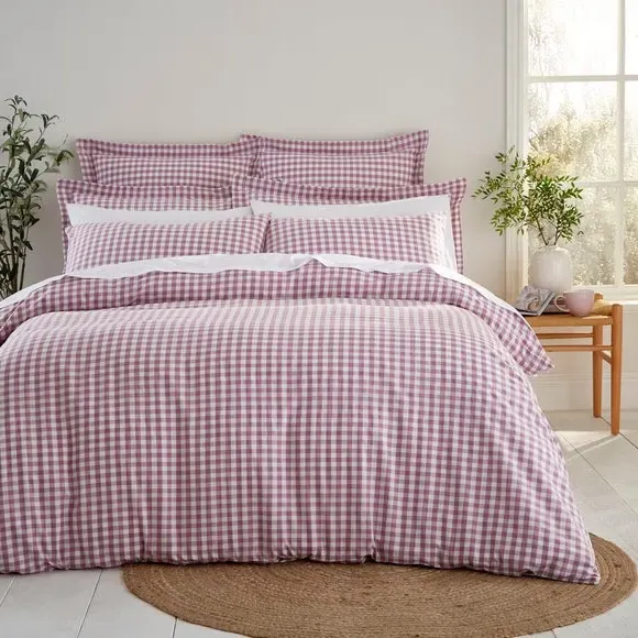 Portloe Continental Pillowcase Gingham - Lilac, Cotton by Dunelm, image 2