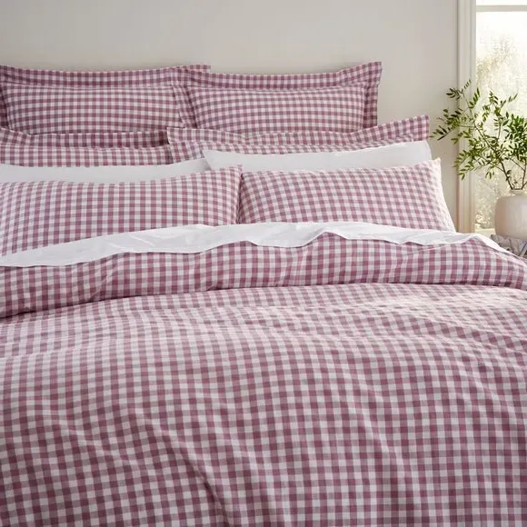 Portloe Continental Pillowcase Gingham - Lilac, Cotton by Dunelm, image 3