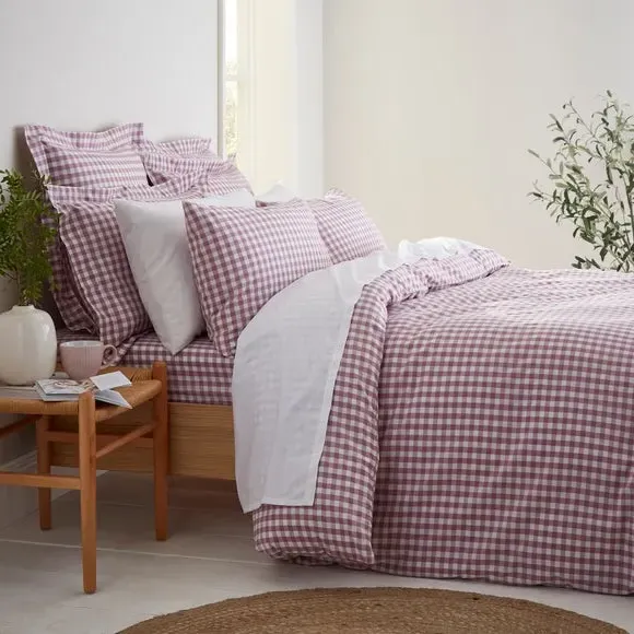 Portloe Continental Pillowcase Gingham - Lilac, Cotton by Dunelm, image 5