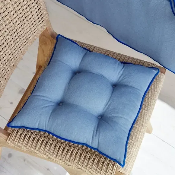 Seat Pad with Contrast Stitch - Blue, Cotton alternate view