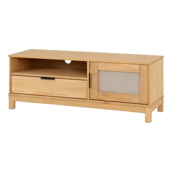 TV Stand with Rattan Drawers - Brown, Pine alternate view