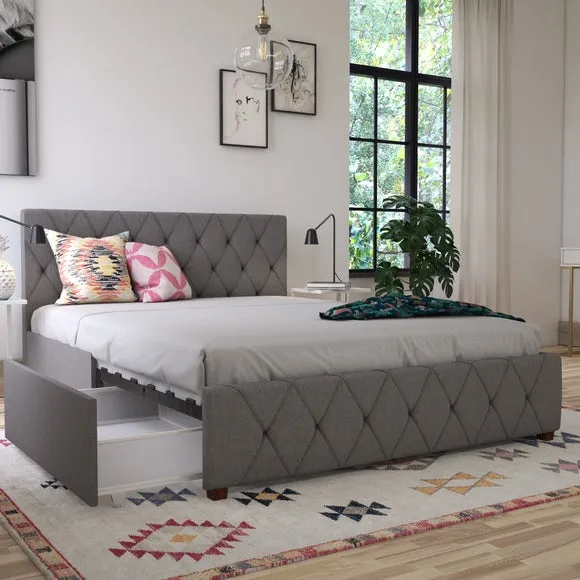 Upholstered Bed Frame with Storage - Grey, Linen alternate view