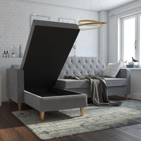 Corner Chaise Futon with Storage - Grey, Chenille alternate view